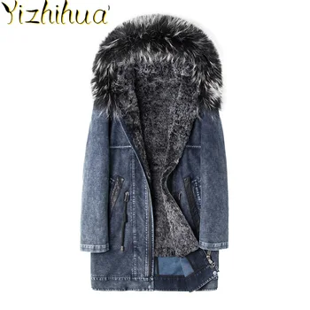GĂŒnstige Azazel Winter Jacke MĂ€nner Parka Echt Rex Kaninchen Pelz Mantel Fuchs Pelz Kragen Lange Denim Jacken Neue Blouson Homme Hiver 85859 KJ2555