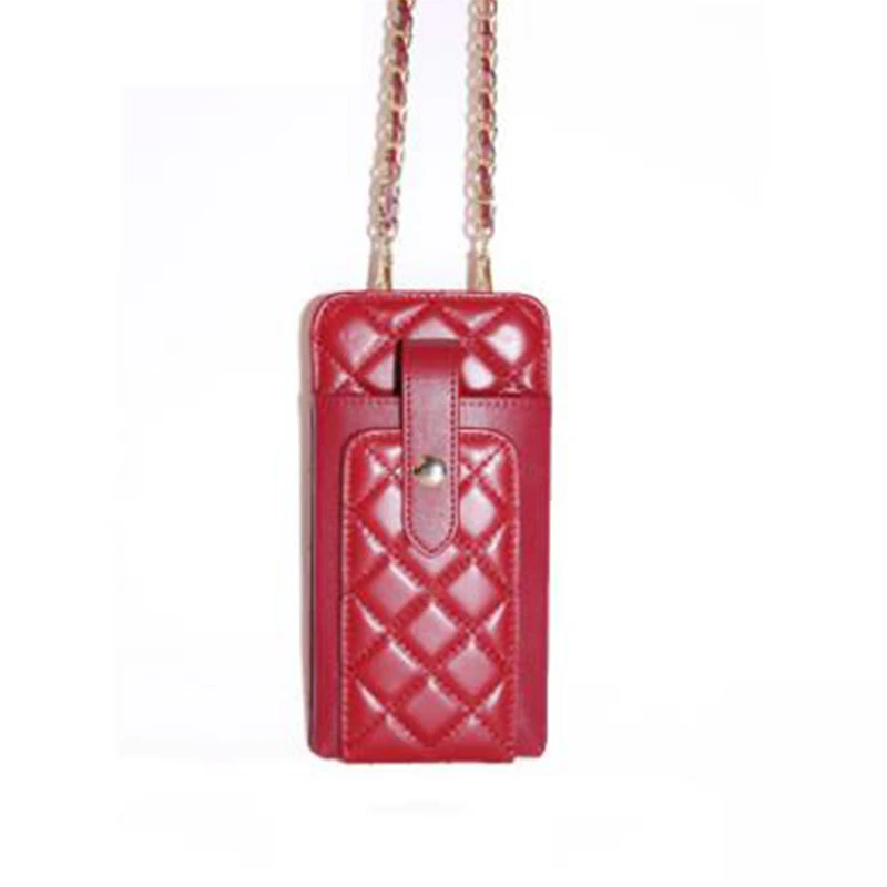 

Sheep Leather Plaid Chain Phone Bag Small Flap Bags Shoulder Woman Wallet Genuine Leather Luxury Handbags Women Bags Designer