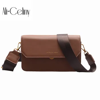 

Texture wide shoulder strap small bag 2019 new fashion lock small square bag simple shoulder Messenger bag