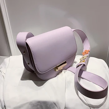 

Solid color Saddle bag 2020 New High-quality Leather Women's Designer Handbag Flower Wide Shoulder Strap Shoulder Messenger Bag