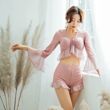 

Saida De Praia Female 2019 Retro Swimsuit Surf Suits Surfing Swimwear Bathing Clothes Long Sleeve Super Sexy Woman Hot Solid