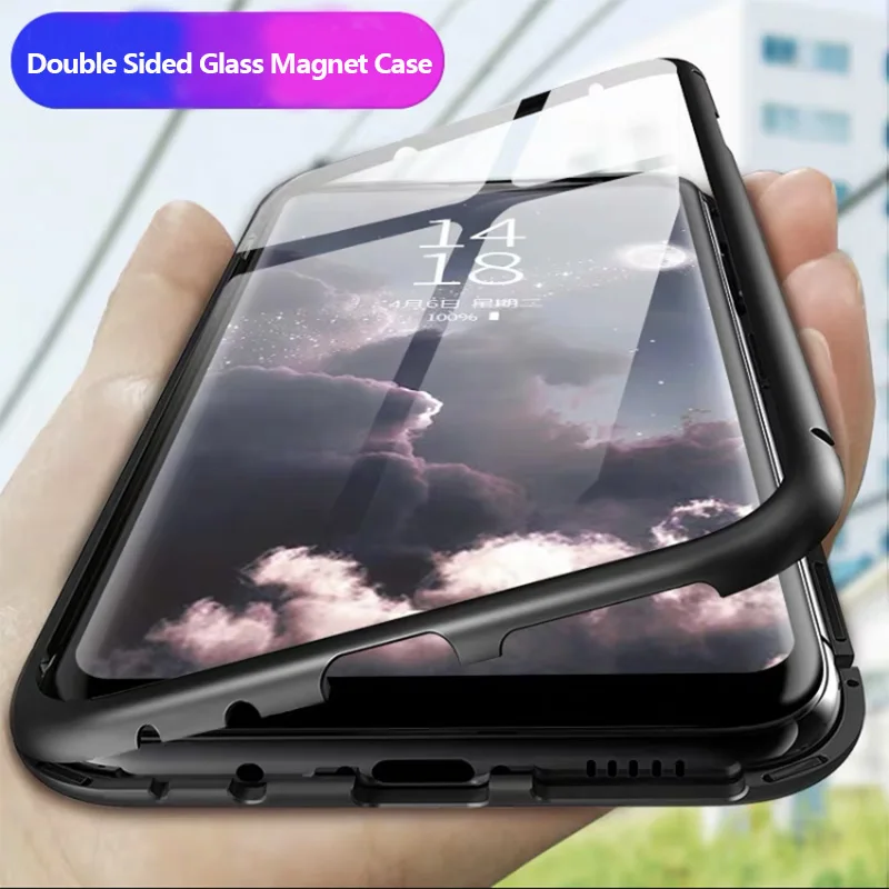 

360 Full Magnetic Adsorption Metal Phone Case For Samsung Galaxy S8 S9 Plus S10 Plus Note 8 9 10 Double Sided Glass Magnet Cover
