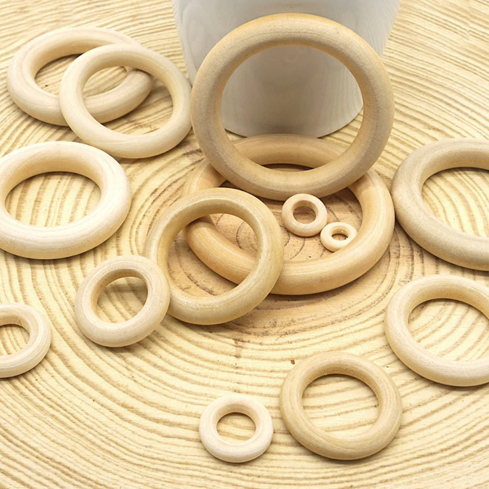 Description Picture 2 of item15-100MM Natural Wood Circle DIY Crafts For Jewelry Making Baby Teething Wooden Ring Kids Toy Ornaments Jewel MakingAccessories