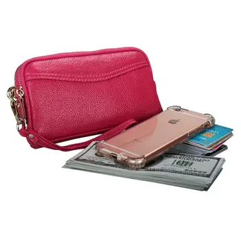 

100% Genuine Leather New Trendy Fashion Female Bag Double Zipper Coin Purse Mobile Phone Bag First Layer Cowhide Ladies Clutch