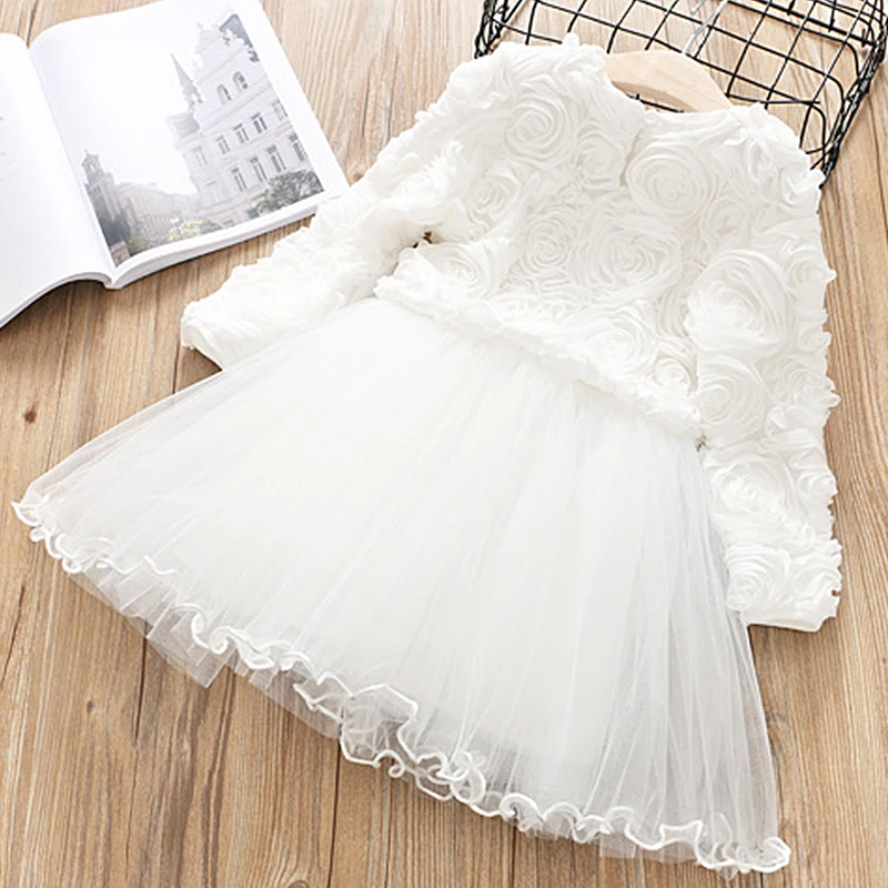 Winter Flower Girls Dress for Kids White Princess Dresses Elegant Wedding Dress for Girls Birthday Party Dresses Autumn Vestidos