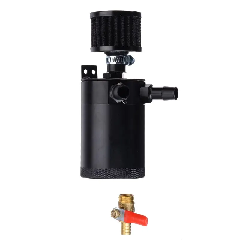 Mayitr 1set Aluminum 2-port Oil Catch Can Reservoir / Tank Universal Black With PCV/CCV Air Filter