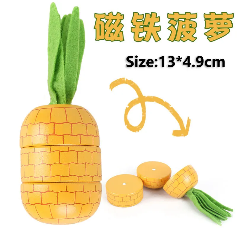 Montessori Kid Cut Fruit Gift 3DWooden Simulation Strawberry Pineapple Magnetic Children Play House Kitchen Educational Toy Gift 4
