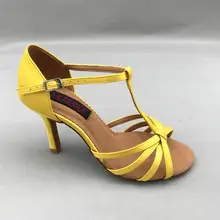 Горячая Распродажа, модные Бальные латинские танцевальные туфли для сальсы и туфли для танго дешевые танцевальные туфли желтого цвета 6256Y