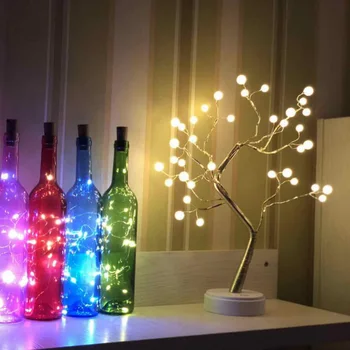 

USB Operated LED Tree Style Pearl Lamp 36 Pearl Ball Gold Branches Decorative