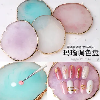 

Manicure Palette Crystal Agate Stone Gold round Edge Crack Decorations Demonstrator Version Coloured Drawing Marble Palette