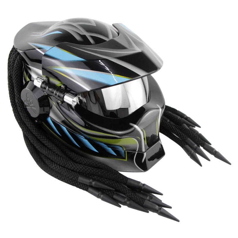 black blue Мотоциклетный шлем Хищник каск Cascos полное лицо шлем для мотокросса маска из стеклоткани Casco Verspa Alien Caoacete capacete - Цвет: black blue