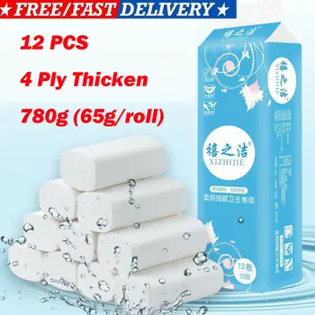 

12 Rollen Toilettenpapier Bulk Bad Tissue Badezimmer Weiß Weich 4Lagen 65g/Rolle