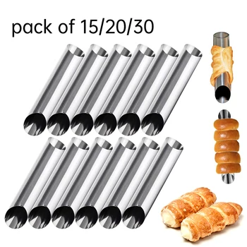 

Tubes Forms Stainless Steel Non-stick Cream Horn Danish Pastry Molds For Croissant Shell Cream Roll Cakes Decorating Piping Mold