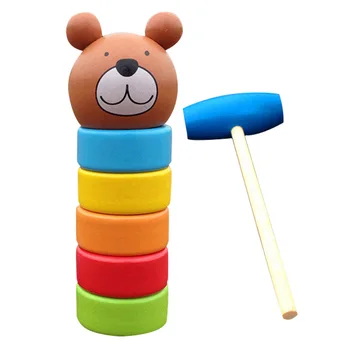 

2-IN-1 Wooden Kids Toy Rainbow Color Bear Clash Tower Children Pile Tower Early Education Family Game Accessories M09