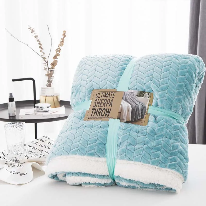 light blue Двухслойное зимнее теплое одеяло из берберского флиса, плотное одеяло, клетчатое покрывало для младенцев, женщин, Манта, детское одеяло - Цвет: light blue