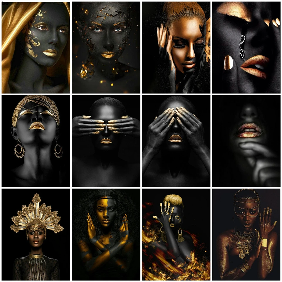 YIBRIGHT DIY Paint By Number Black Gold African Woman Oil Painting On Canvas Wall Picture For Living Room Modern Handmade Gift | Дом и сад