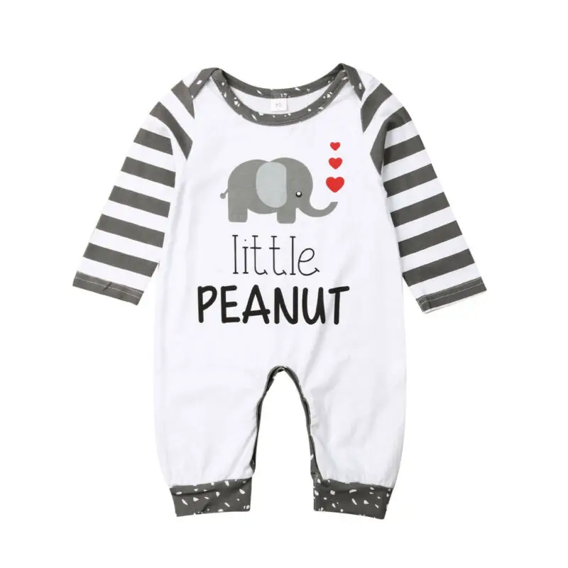 

Fall Autumn Newborn Infant Baby Boys Little Peanut Brother Romper Jumpsuit Outfits Striped Clothes