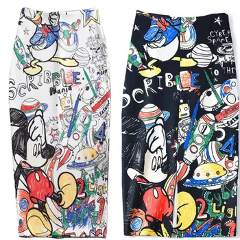 

Girl Skirt Mouse Print Pencil Skirt Japanese and Korean Split Skirt Hip Skirt One-step Long Skirt
