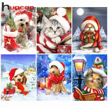 

Huacan Full Square/Round Diamond Painting Cat 5D DIY Diamond Embroidery Mosaic Dog Christmas Decorations For Home