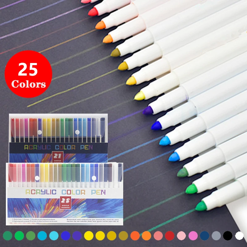 25 Color Permanent Acrylic Paint Marker Pens Fabric Canvas Art Rock Painting DIY Card Making Plastic Pottery Wood Metal Surface cards business card blank metal name sublimation aluminum engraving engraved plates aluminium printable blanks making nameplates