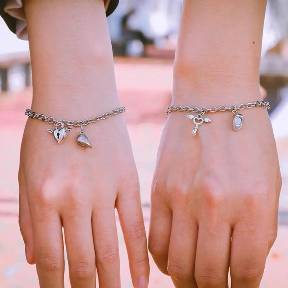2Pcs/Set Magnet Couple Bracelets Heart Attraction Bracelet Stainless Steel Charm Jewelry Gifts Magnetic Love Bracelet bracelet jewelry