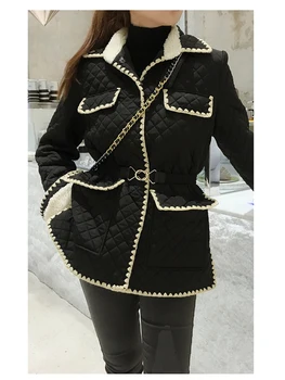 

2019 winter jacket women new lapel single-breasted imitation lamb hair small fragrance coat women black slim women winter jacket