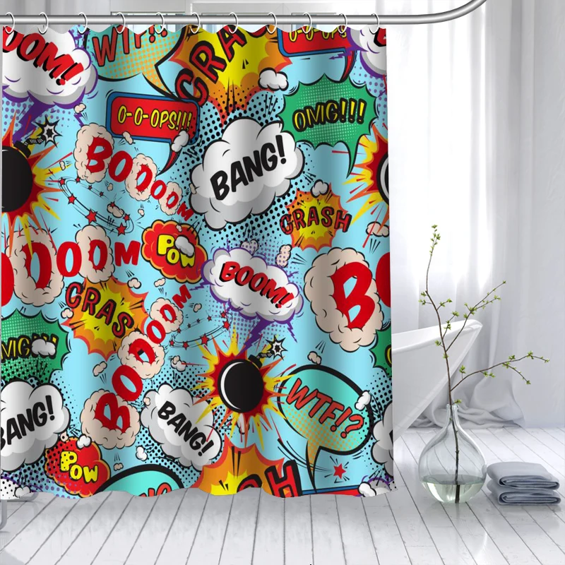

New Arrival Comic Pop Art Shower Curtain Polyester Fabric High Defintion Print Bathroom Curtain Waterproof 12 Hook Bath Curtain
