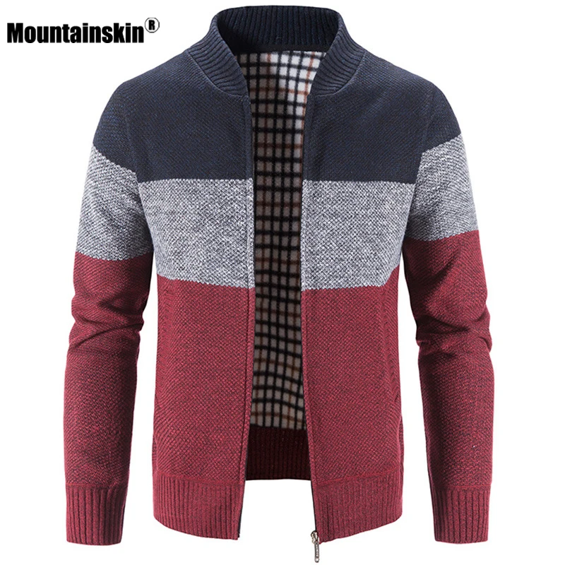 

Mountainskin Men's Sweater Thick Coat Stripe Jacket Spring Autumn Men Men Zipper Sweater Cardigan Jumpers Male MT256