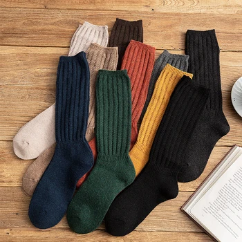 

Knitted Cotton Socks Autumn Winter Warm Women's Socks Soft Comfortable Solid Color Girls Casual Socks Middle Long Female Sox