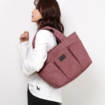 

SOUTH GOOSE 2020 Women's Canvas Handbag Large Capacity Female Shoulder Bag Retro Solid Multi-pocket Ladies Casual Totes