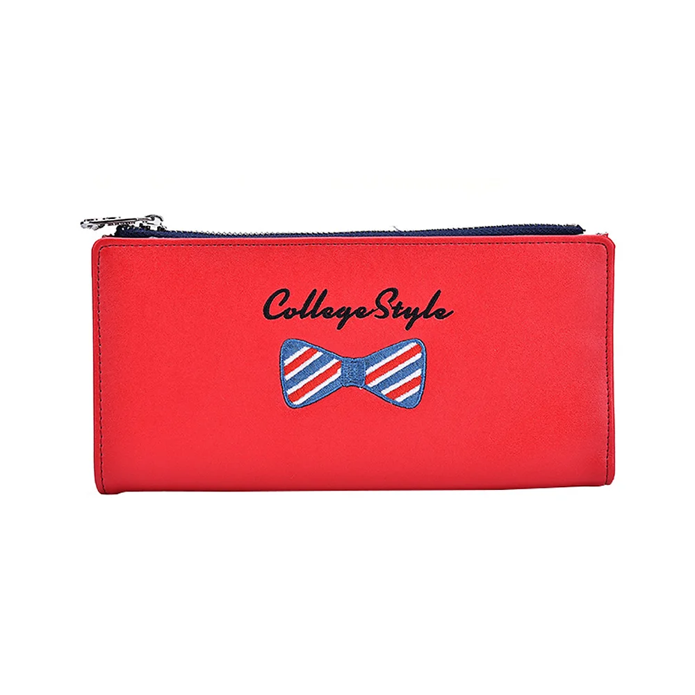 

Bifold Credit Card Holder Female Printed Bow Pu Leather Long Wallets Women Fashion Cute Zipper Clutch Wallet Lady Girls Purses