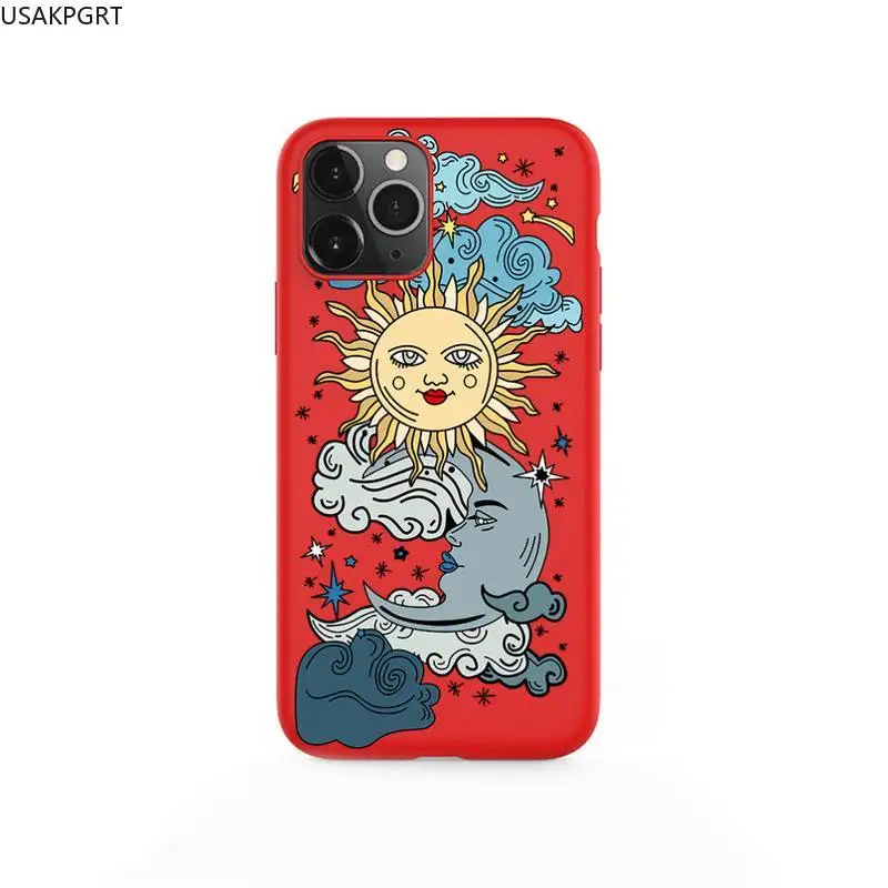 

Funny Sun Moon Face Phone Case For iPhone XS MAX 11 Pro X XR 7 8 6 Plus Candy Color red Soft Silicone Cover