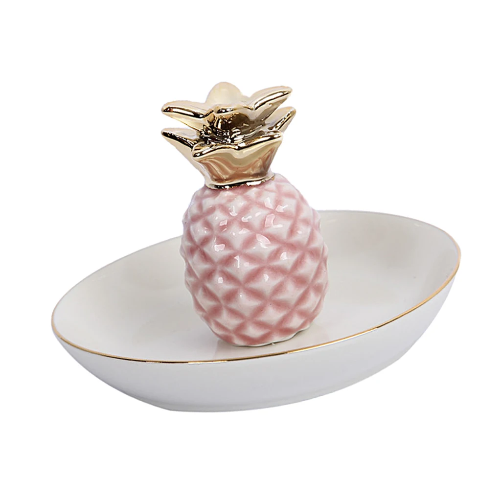 White Porcelain Ceramic with Gold Edge Tray Ananas Dish Key Trinkets Ring Holder Room Decor Plate