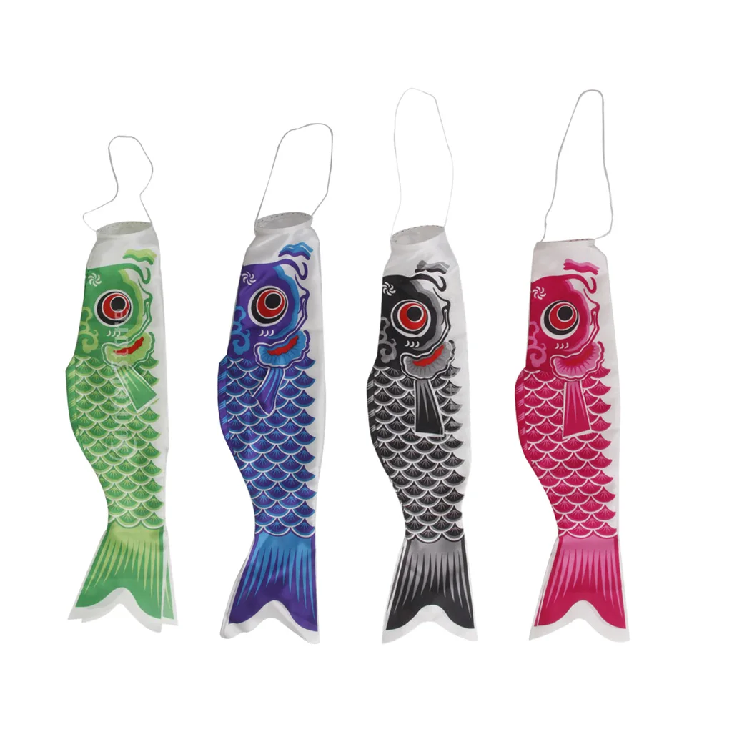 4pcs 40cm Koi Nobori Japanese Style Carp Windsock Streamer Koinobori Fish Kite Flag Hanging Decor for Home Garden Restaurant