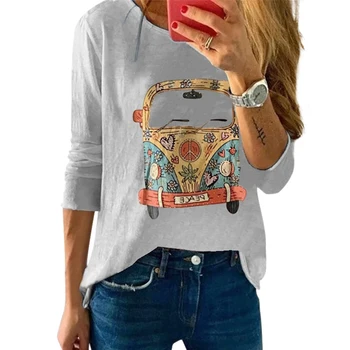 

Spring Autumn T-shirts Print Long Sleeve O-Neck T-Shirt Loose Female Tops Soft Women Tshirt
