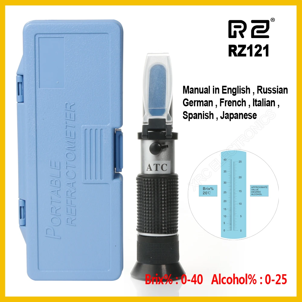 RZ Wine Refractometer Alcoholometer Alcohol Sugar Grape Wine 0~25% Alcohol 0~40% Brix Tester Meter ATC Wine Refractometer