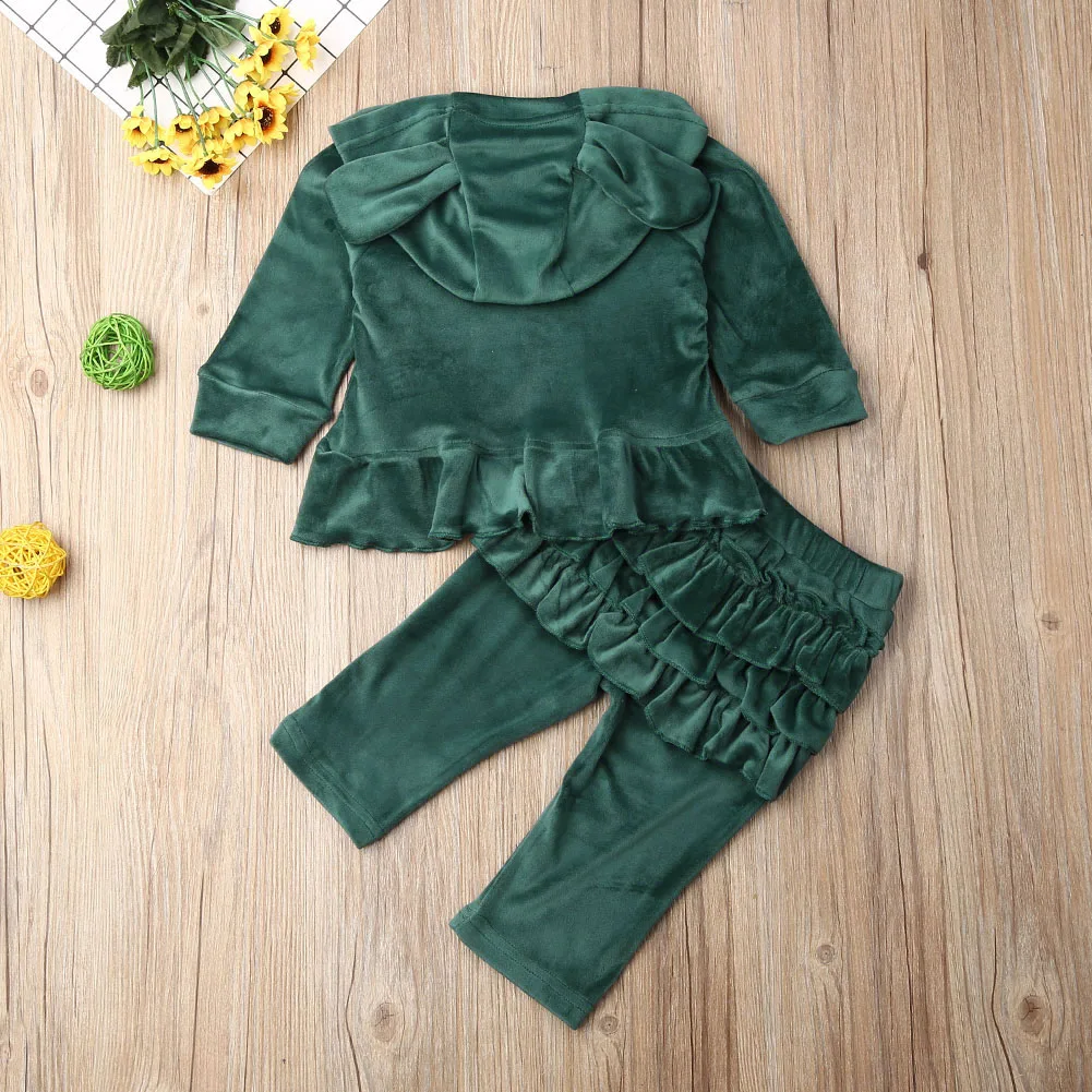 Toddler Kids Baby Girls Boys Clothes Sets 0-3Y Velvet Ear Hooded Top Sweatshirt+ Pants Trousers Set Tracksuits Clothing