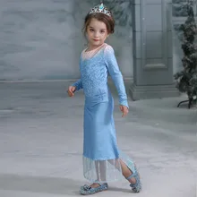 Платье принцессы Эльзы для девочек Детские платья для девочек, 2 предмета, Рождественский костюм вечерние платья с длинными рукавами на год