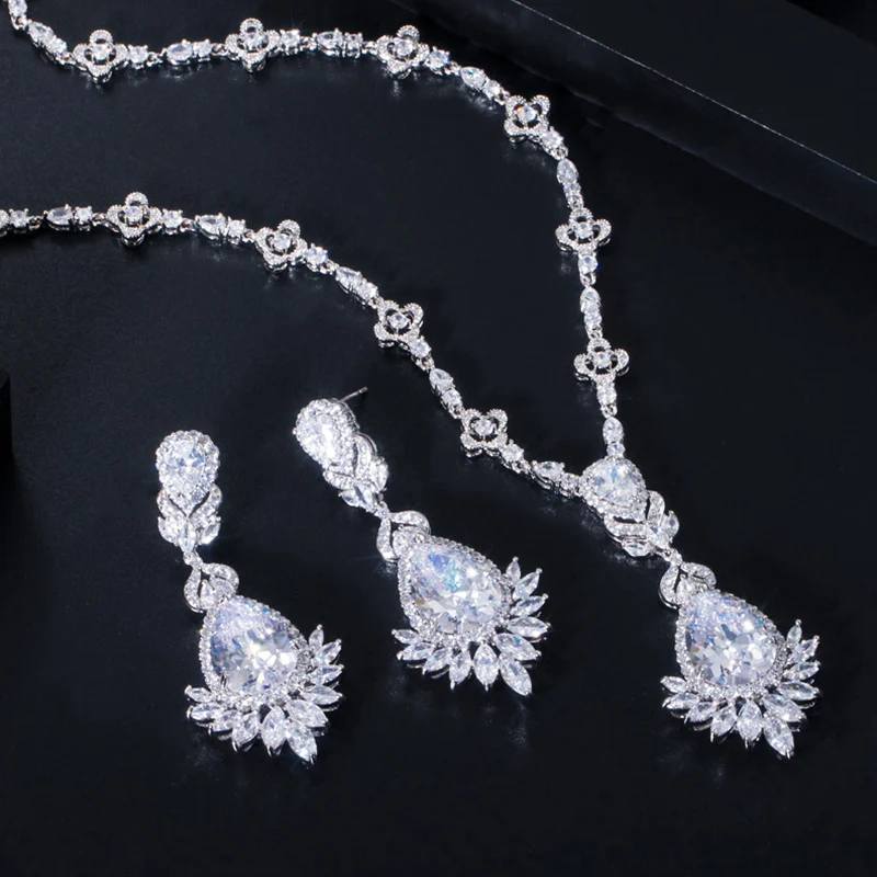 Ожерелье подвеска женское с фианитом в форме капли|necklace set women|necklace setwomen wedding |