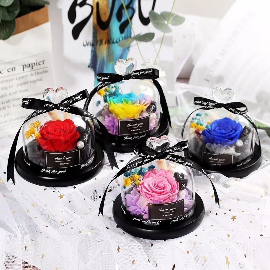 

Free shipping Real Roses In Flask Glass Dome Real Rose Beauty And The Beast Eternal Preserved Valentines Day Gift Girlfriend