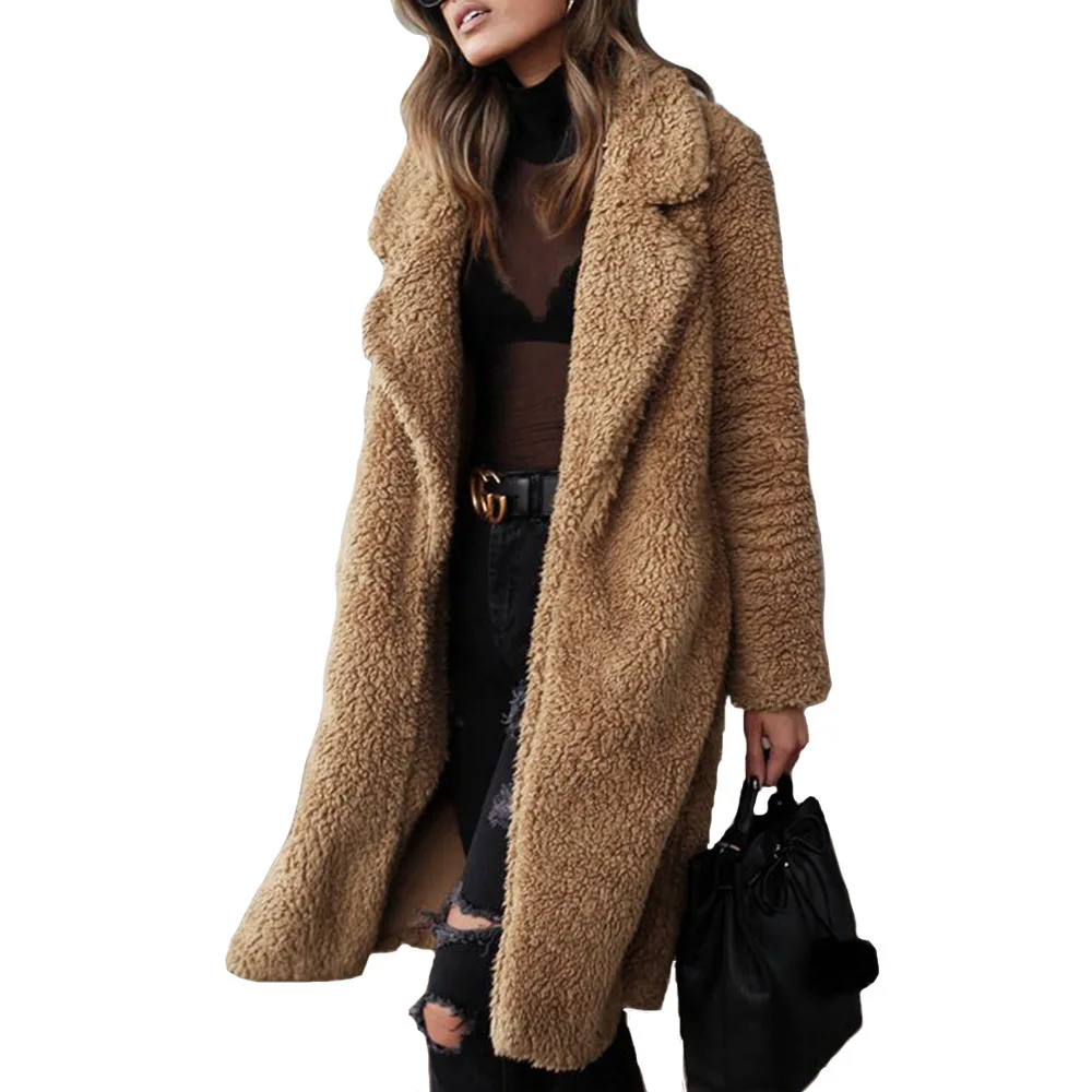 Женский Длинный плащ, плюшевые пальто, кардиган, плюшевые ветровки, плюс уплотненное теплое пальто, искусственный мех, длинное пальто, верхняя одежда