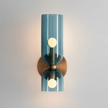 

Nordic modern simple Glass Wall Lamps blue gray white Bedroom Bedside Living Room Aisle led luminaire restaurant wall Sconces