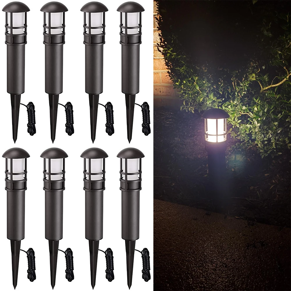 8Pcs LED Outdoor Garden Lawn Lights Pathway Yard Landscape Lamps Mushroom Spike Type With 2*1m Cable IP65 DC12V  Easy-Install 2