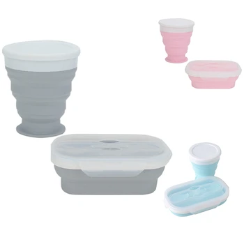 

Portable Foldable Silicone Lunch Box Cup Two-Piece Set Retractable Storage Dinnerware Container Bowl for Kid Adult