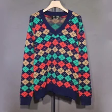 Брендовый ШЕРСТЯНОЙ ДЖЕМПЕР С v-образным вырезом, Мужской дизайнерский свитер, Модный вязаный пуловер, женский свитер высокого качества с красочной графикой