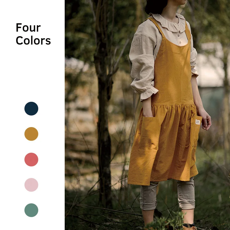 Lady Cotton Linen Florist Coffee Shop Working Apron BBQ Bib Apron For Women Cooking Restaurant Apron Pinafore Cleaning Tools