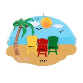 

Personalized Beach Chairs Family of 3 Christmas Tree Ornament，Sunset Seaside Friend Celebrate Together Travel Vacation Holiday