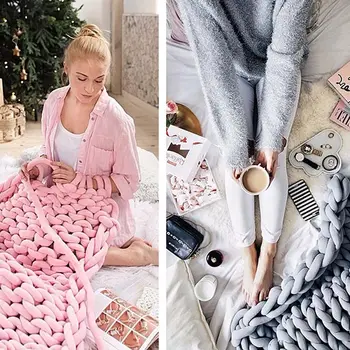

Newly Super Chunky Yarn Arm Knitting Blanket Bulky Yarn Hand Knitting DIY Blanket TE889