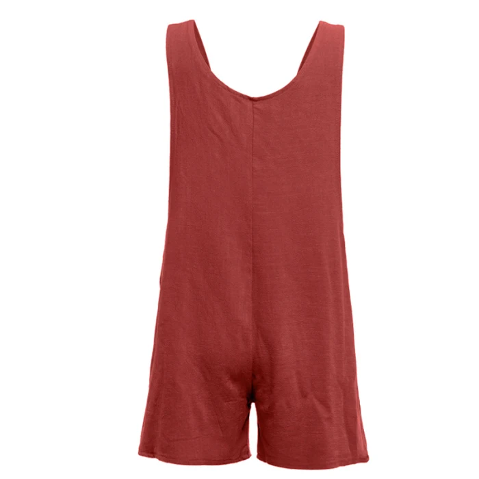 Women Cotton Linen Strappy Wide Leg Loose Jumpsuit Overalls Short Bib Pants for Summer GDD99