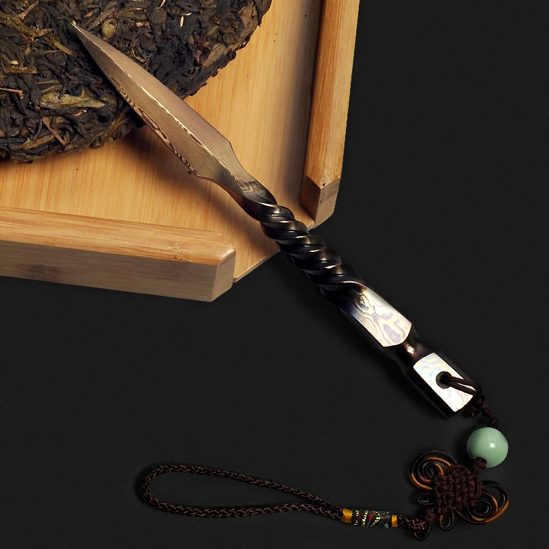 Hand Prying Tea Knife Damascus Pattern Steel Tea Needle Pu'er Set Accessories